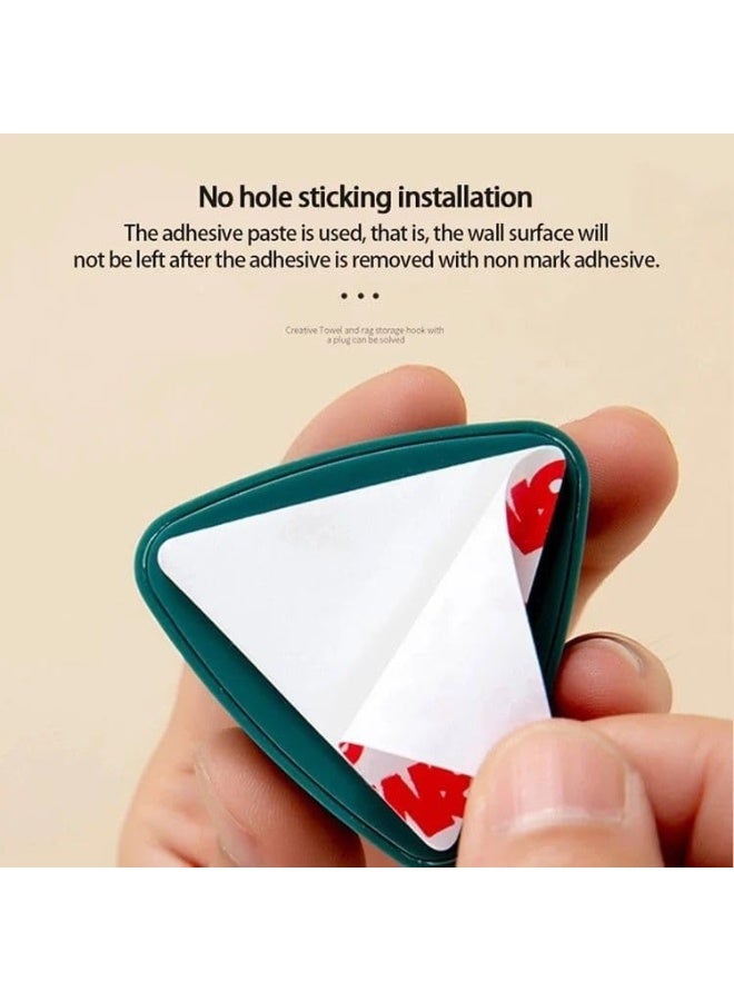 4 خطافات لاصقة قوية - حامل مناشف يد بمركز من مادة PVC ناعمة، شكل مثلث، سهل التركيب على الحائط أو الزجاج أو الخزانة، مثالي لتنظيم المنزل - Image 5